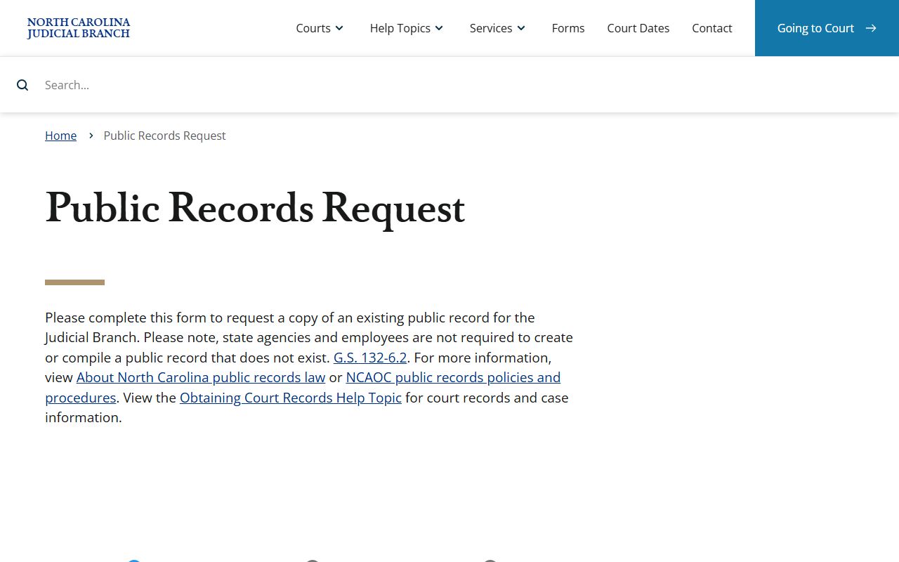 North Carolina Judicial Branch public records request form