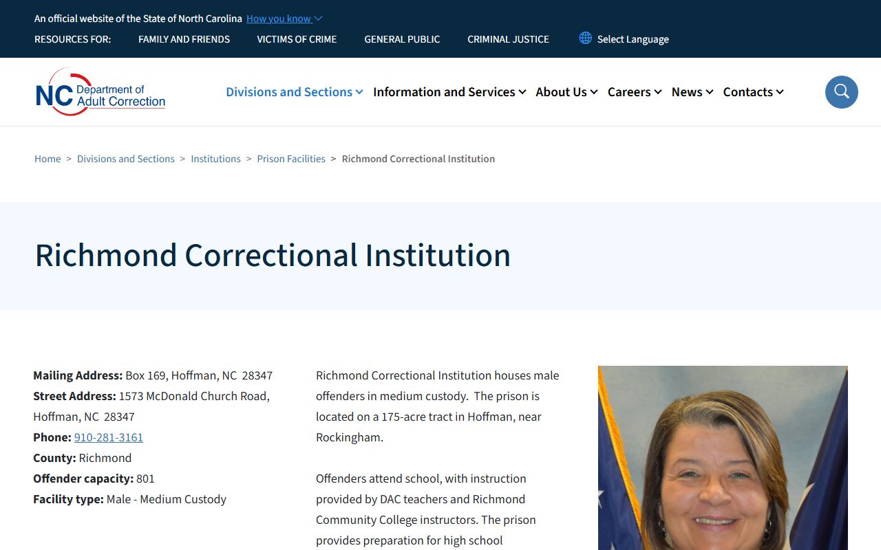 NCDAC Richmond Correctional Institution facility page